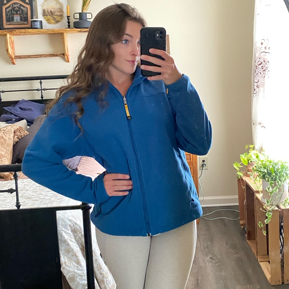 L.L. Bean Vintage Full Zip Royal Blue and Yellow Fleece Jacket — Women’s M